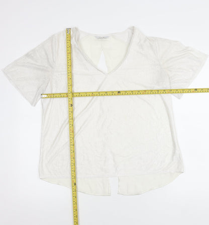 Next Women White Size 12 Tunic Blouse V-Neck Short Sleeve Polyester