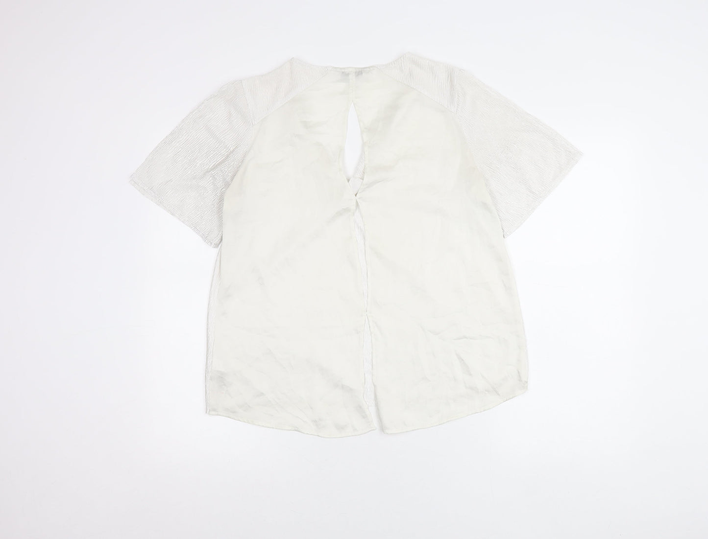 Next Women White Size 12 Tunic Blouse V-Neck Short Sleeve Polyester