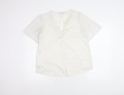 Next Women White Size 12 Tunic Blouse V-Neck Short Sleeve Polyester
