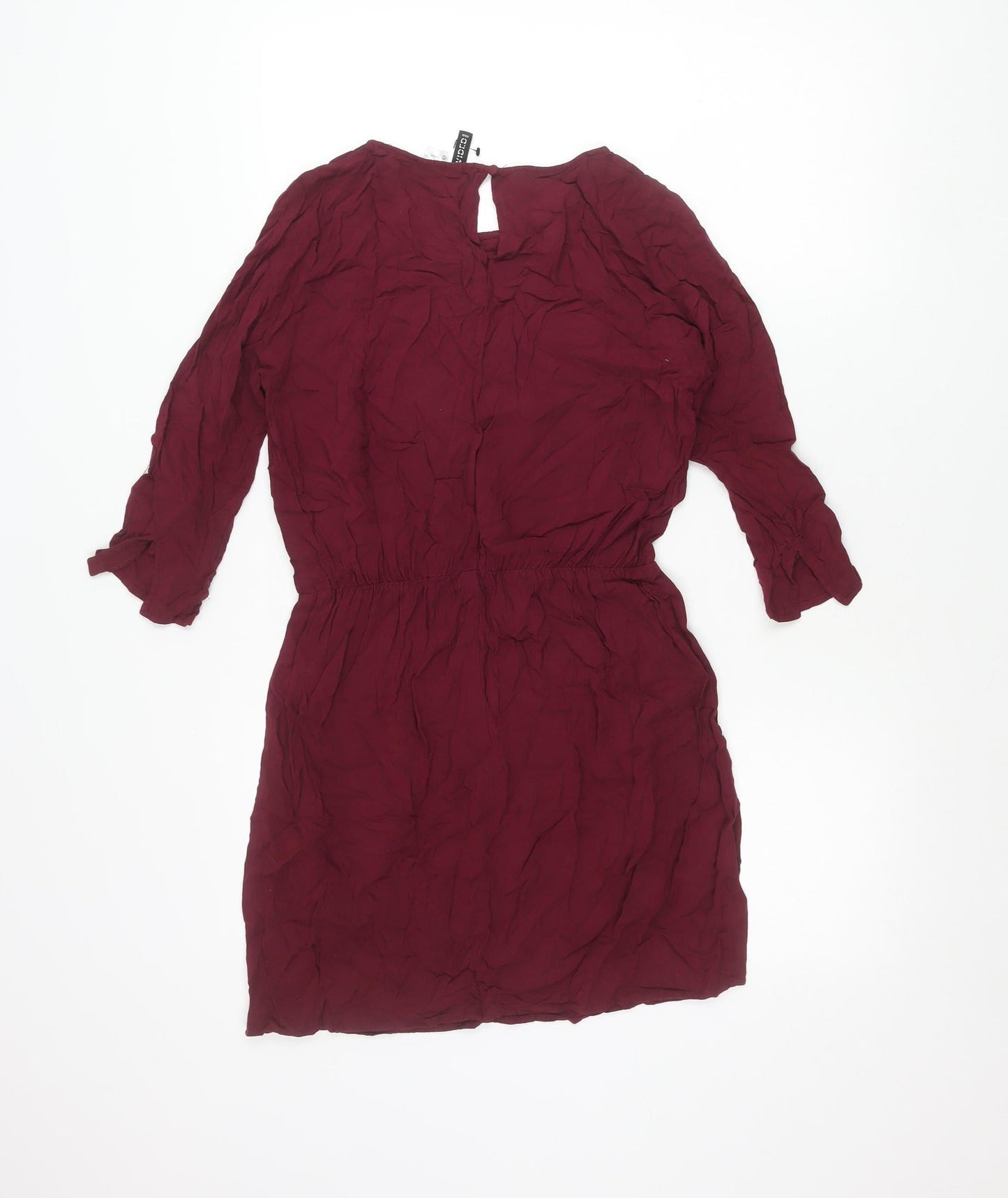 H&M Divided Women Red Long Sleeve Shift Dress Size 8 Keyhole Neck