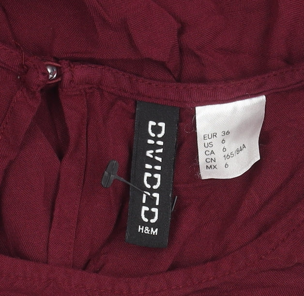 H&M Divided Women Red Long Sleeve Shift Dress Size 8 Keyhole Neck