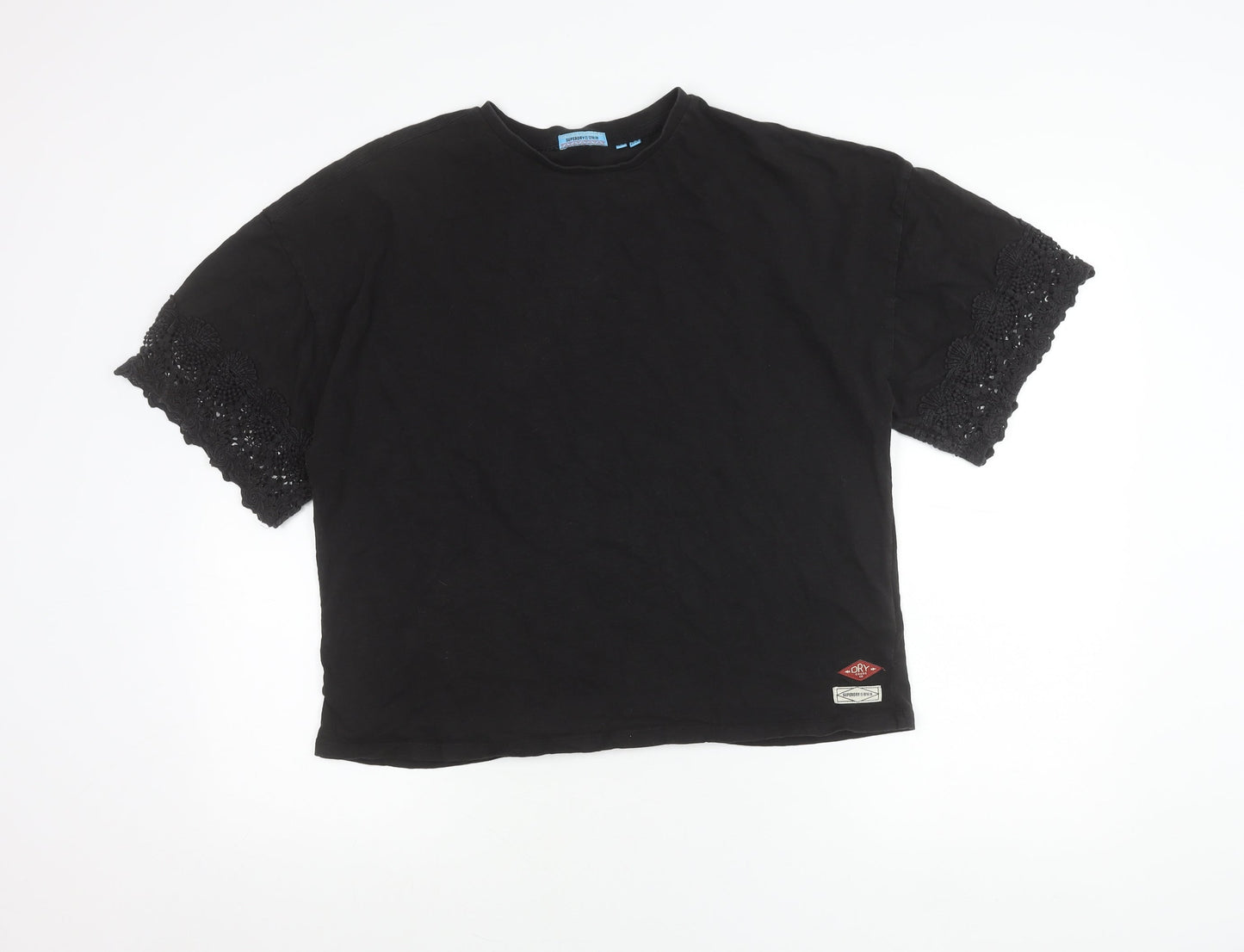 Womens UK Size 16 Superdry Black Cropped T-Shirt