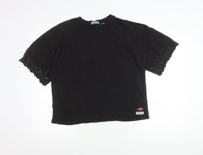 Womens UK Size 16 Superdry Black Cropped T-Shirt