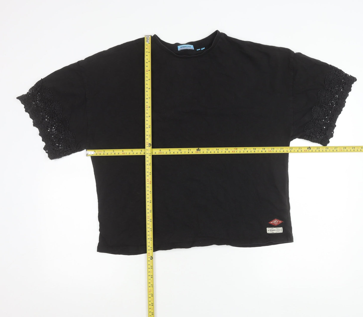 Womens UK Size 16 Superdry Black Cropped T-Shirt