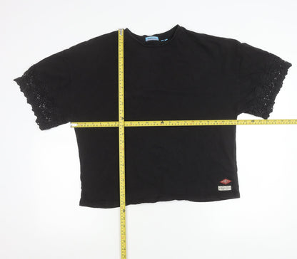 Womens UK Size 16 Superdry Black Cropped T-Shirt