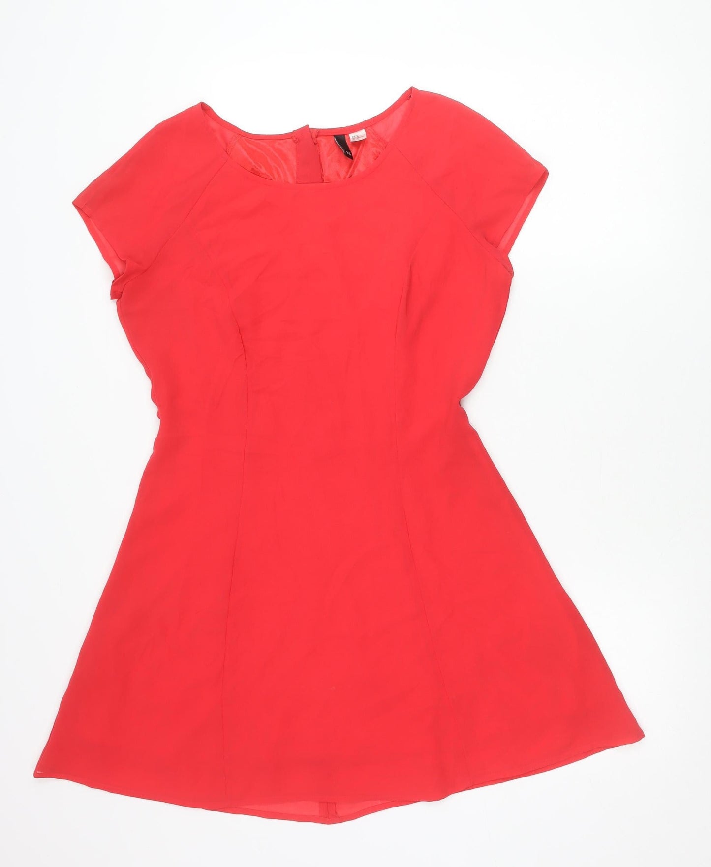H&M Divided Women Red Asymmetric A-Line Dress Size 16 Scoop Neck
