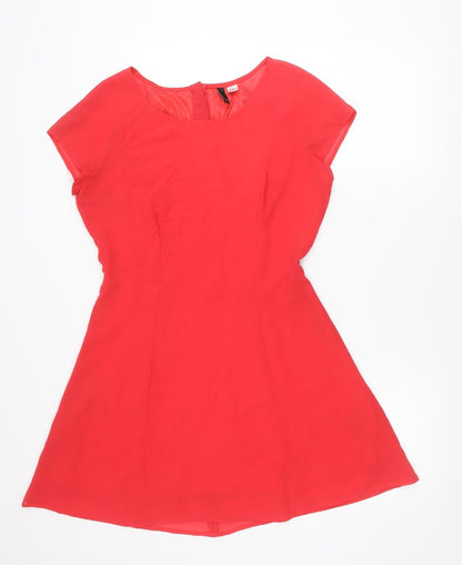 H&M Divided Women Red Asymmetric A-Line Dress Size 16 Scoop Neck