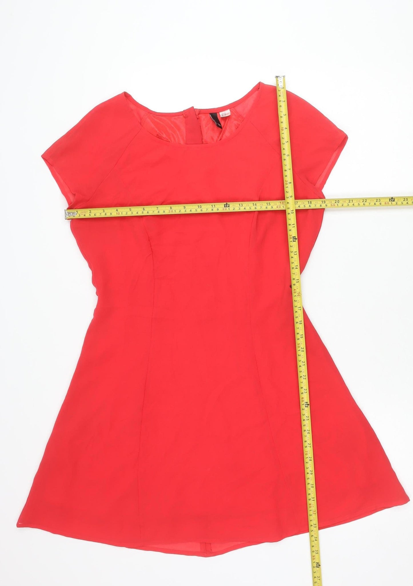 H&M Divided Women Red Asymmetric A-Line Dress Size 16 Scoop Neck