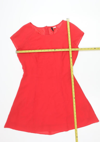H&M Divided Women Red Asymmetric A-Line Dress Size 16 Scoop Neck