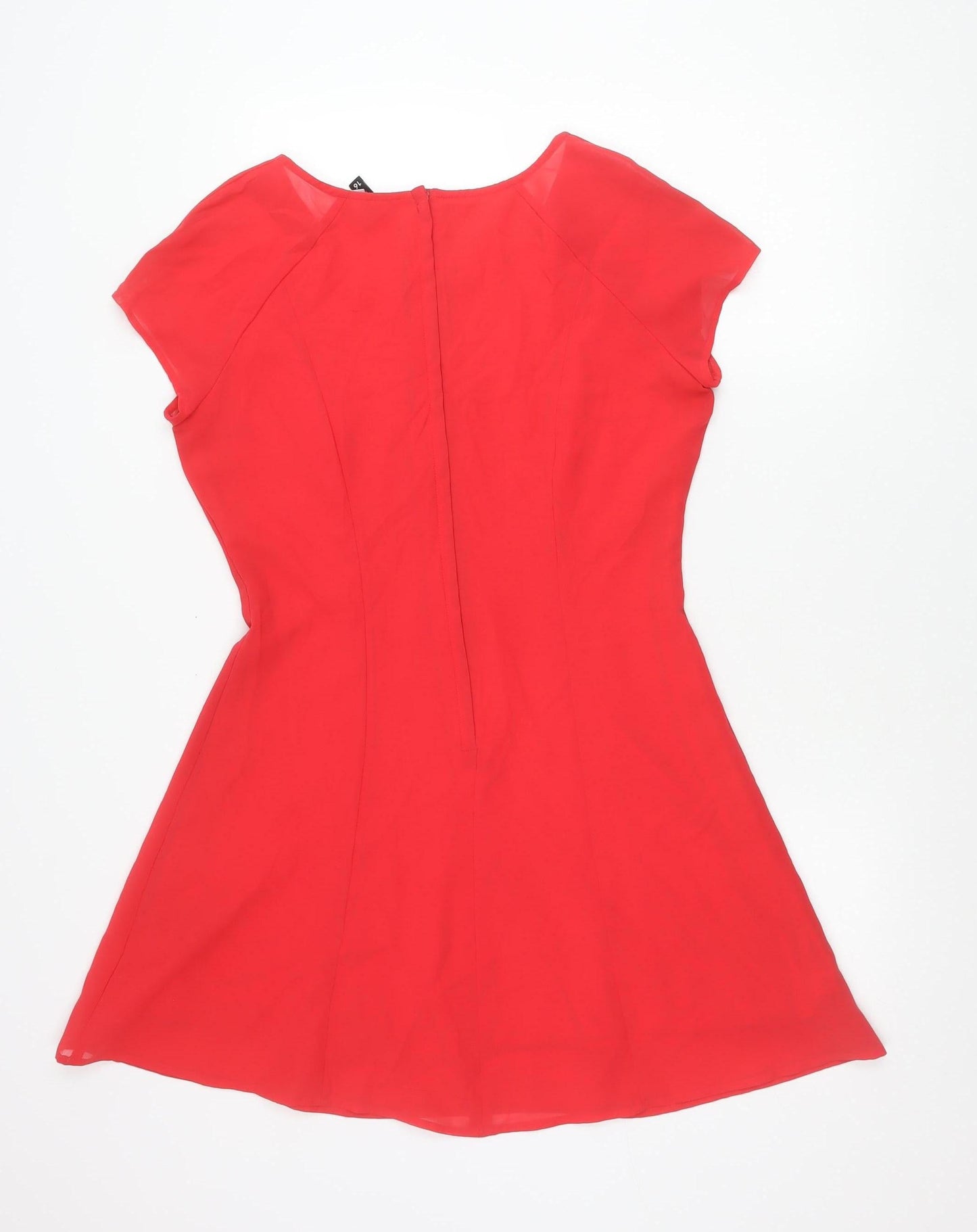 H&M Divided Women Red Asymmetric A-Line Dress Size 16 Scoop Neck
