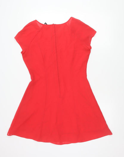 H&M Divided Women Red Asymmetric A-Line Dress Size 16 Scoop Neck