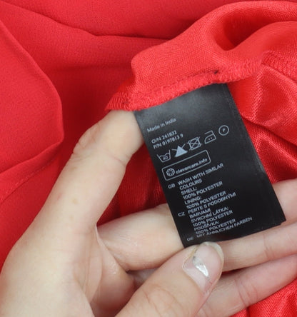 H&M Divided Women Red Asymmetric A-Line Dress Size 16 Scoop Neck
