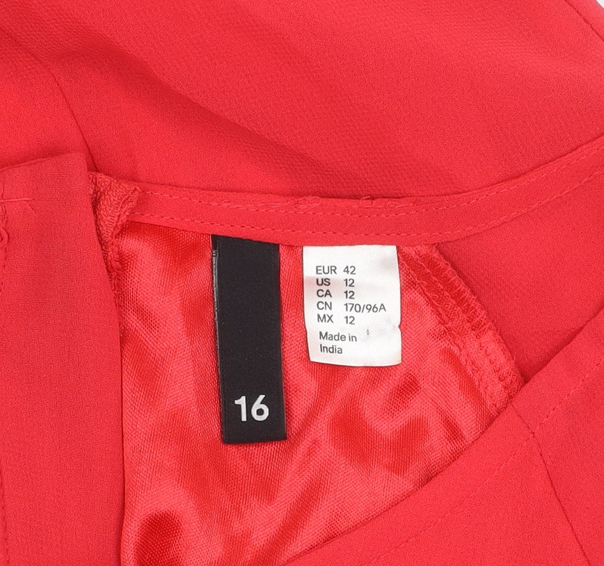 H&M Divided Women Red Asymmetric A-Line Dress Size 16 Scoop Neck