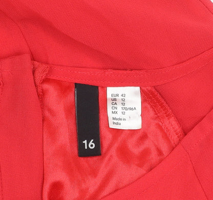 H&M Divided Women Red Asymmetric A-Line Dress Size 16 Scoop Neck