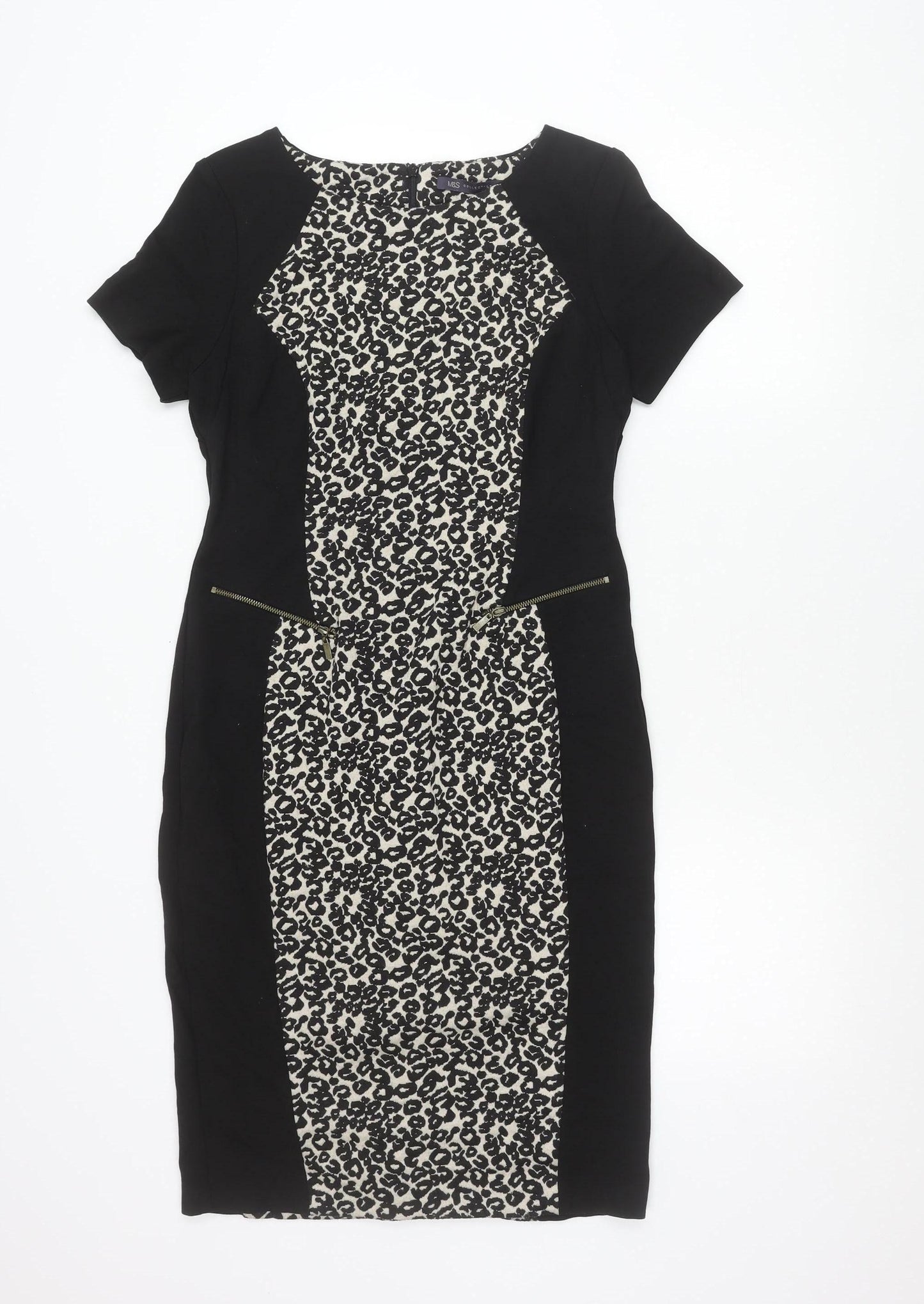 Marks and Spencer Womens Black White Animal Print Sheath Dress UK 12