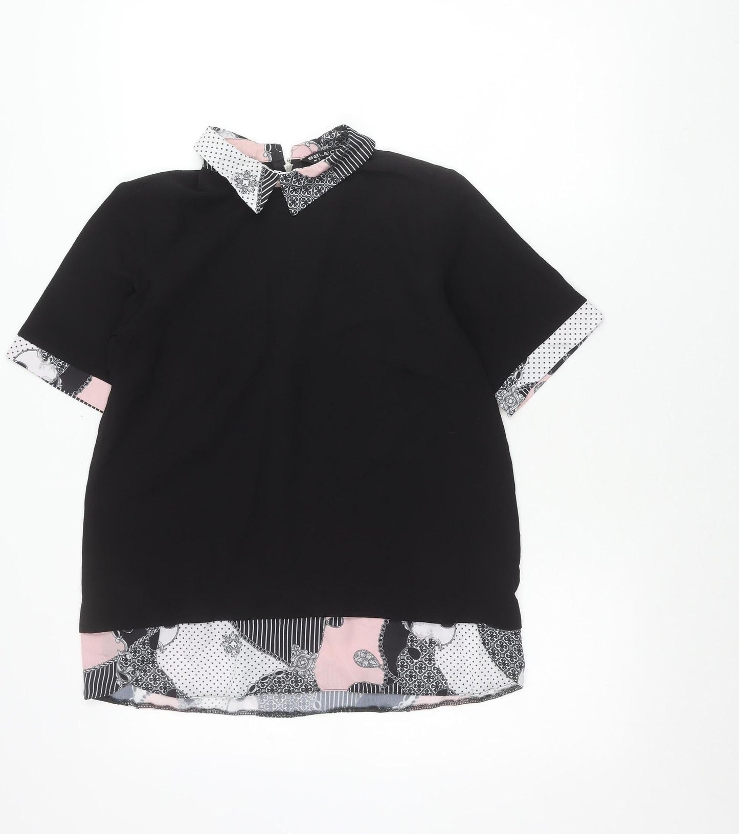 Select Women’s Black Collared Tunic Blouse UK 8 Short Sleeve Zip