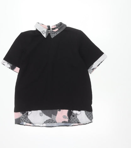 Select Women’s Black Collared Tunic Blouse UK 8 Short Sleeve Zip