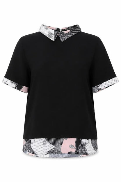 Select Women’s Black Collared Tunic Blouse UK 8 Short Sleeve Zip