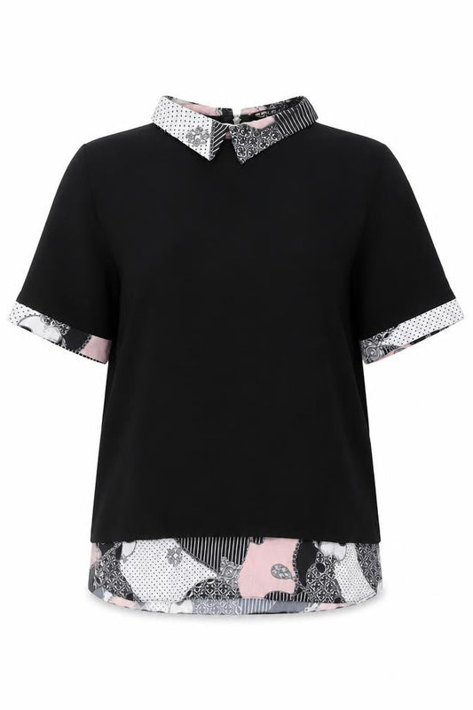 Select Women’s Black Collared Tunic Blouse UK 8 Short Sleeve Zip