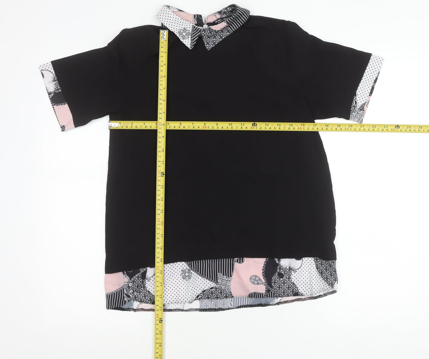 Select Women’s Black Collared Tunic Blouse UK 8 Short Sleeve Zip