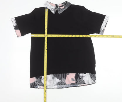Select Women’s Black Collared Tunic Blouse UK 8 Short Sleeve Zip