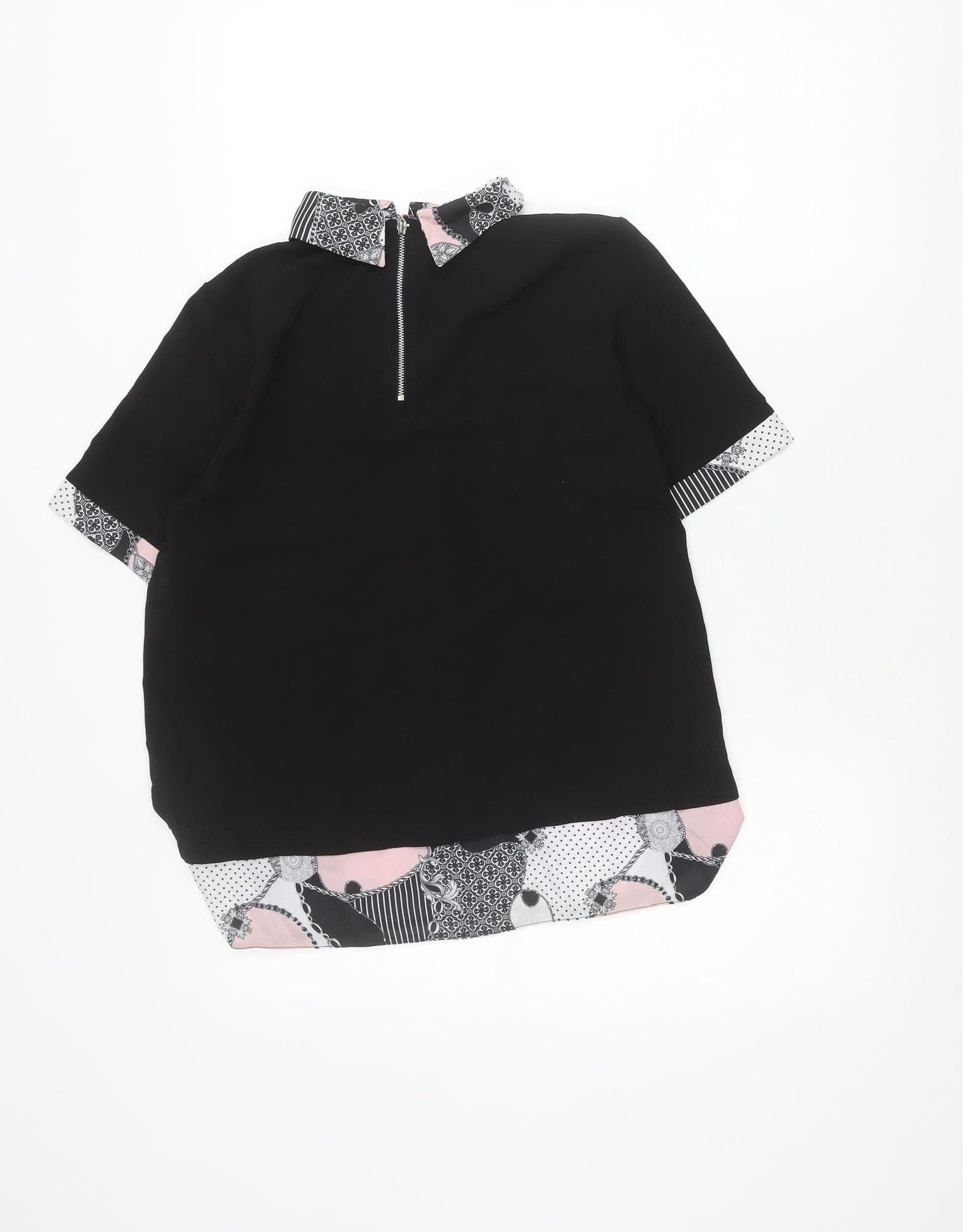 Select Women’s Black Collared Tunic Blouse UK 8 Short Sleeve Zip