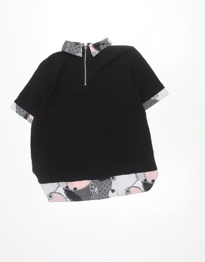 Select Women’s Black Collared Tunic Blouse UK 8 Short Sleeve Zip