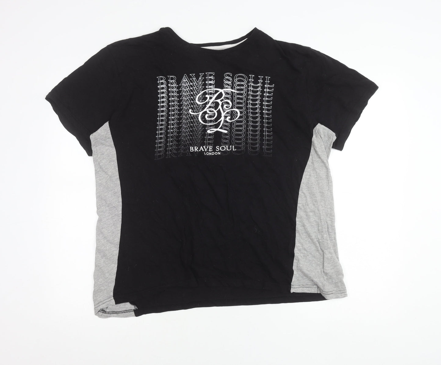 Brave Soul Men’s Black Grey XL Logo Graphic T-Shirt Cotton Blend