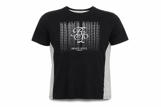 Brave Soul Men’s Black Grey XL Logo Graphic T-Shirt Cotton Blend