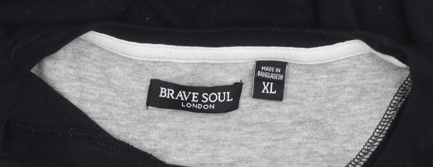Brave Soul Men’s Black Grey XL Logo Graphic T-Shirt Cotton Blend