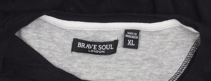 Brave Soul Men’s Black Grey XL Logo Graphic T-Shirt Cotton Blend