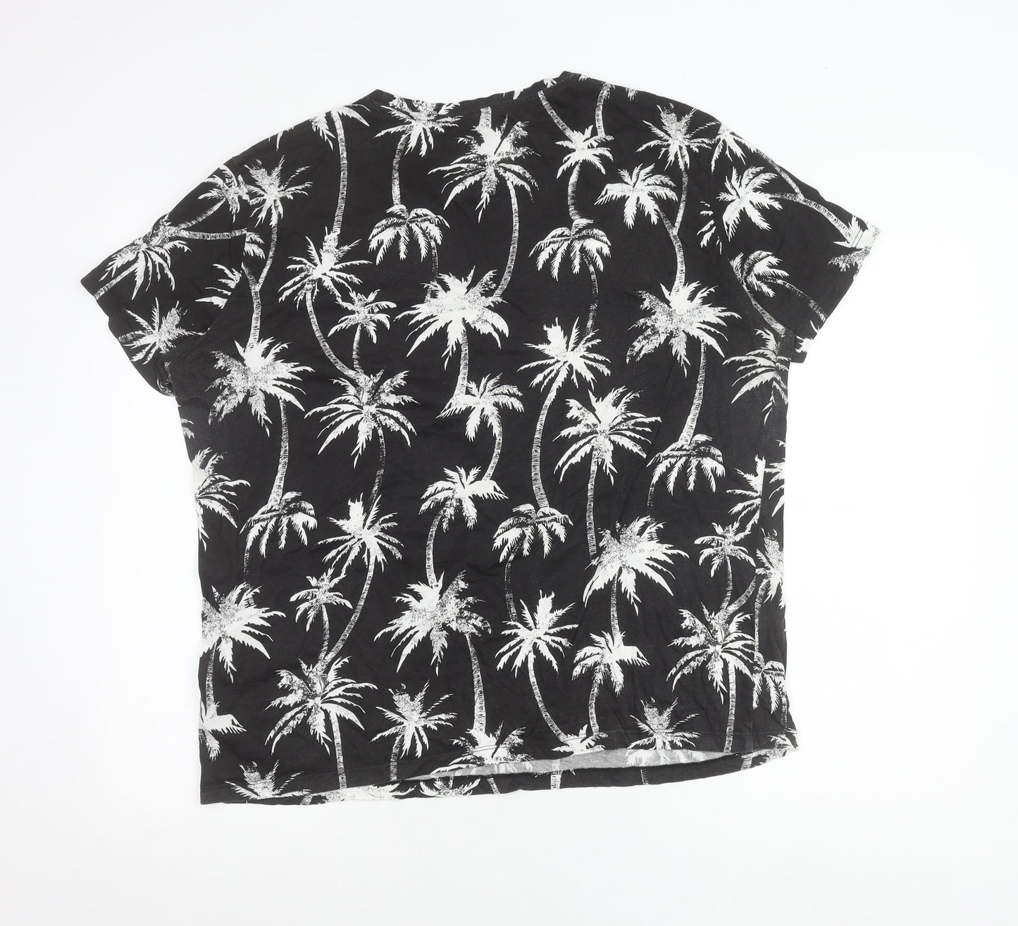 H&M Womens Black Palm Tree Print Cotton T-Shirt Size L Short Sleeve
