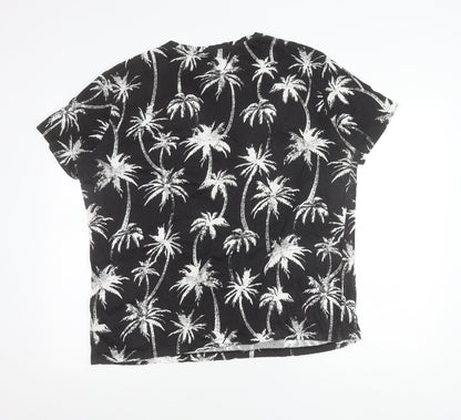 H&M Womens Black Palm Tree Print Cotton T-Shirt Size L Short Sleeve