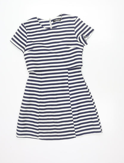 Fashion Union Women’s Blue White Stripe A-Line Short Dress Size 8