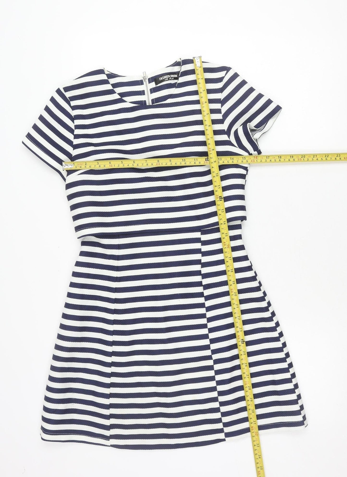 Fashion Union Women’s Blue White Stripe A-Line Short Dress Size 8