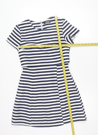 Fashion Union Women’s Blue White Stripe A-Line Short Dress Size 8