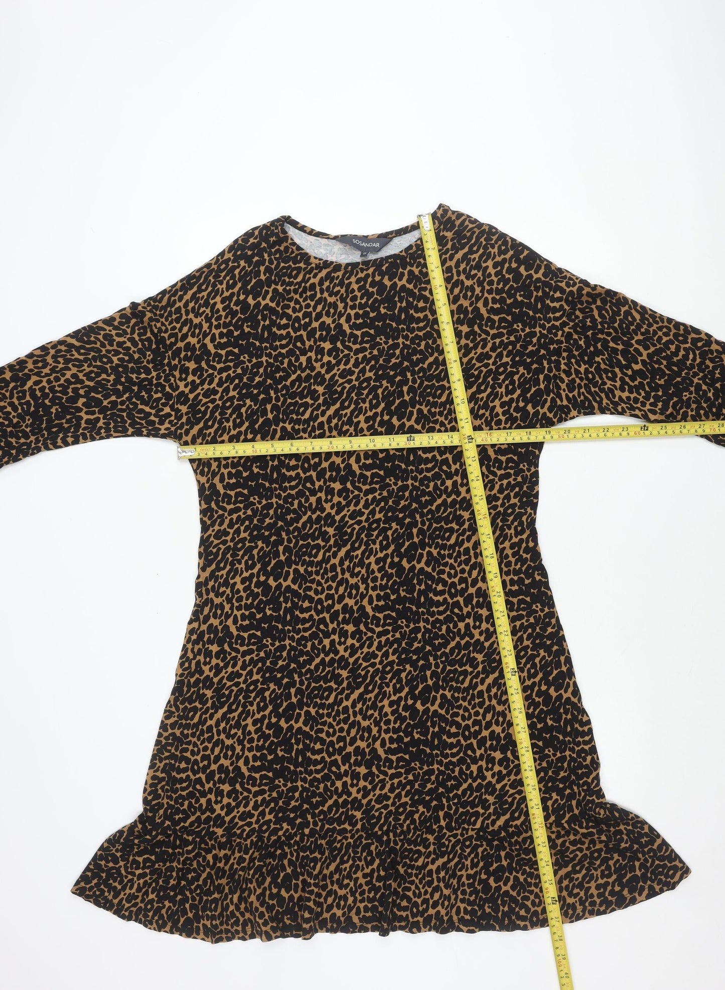 Sosandar Women Brown Leopard Print Shift Dress Size 12