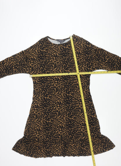Sosandar Women Brown Leopard Print Shift Dress Size 12