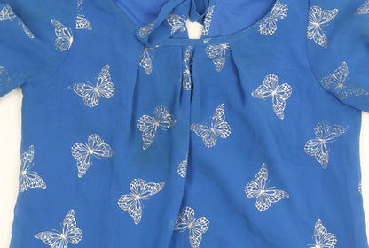 Wallis Women’s Blue Butterfly Print Tunic Blouse Size S