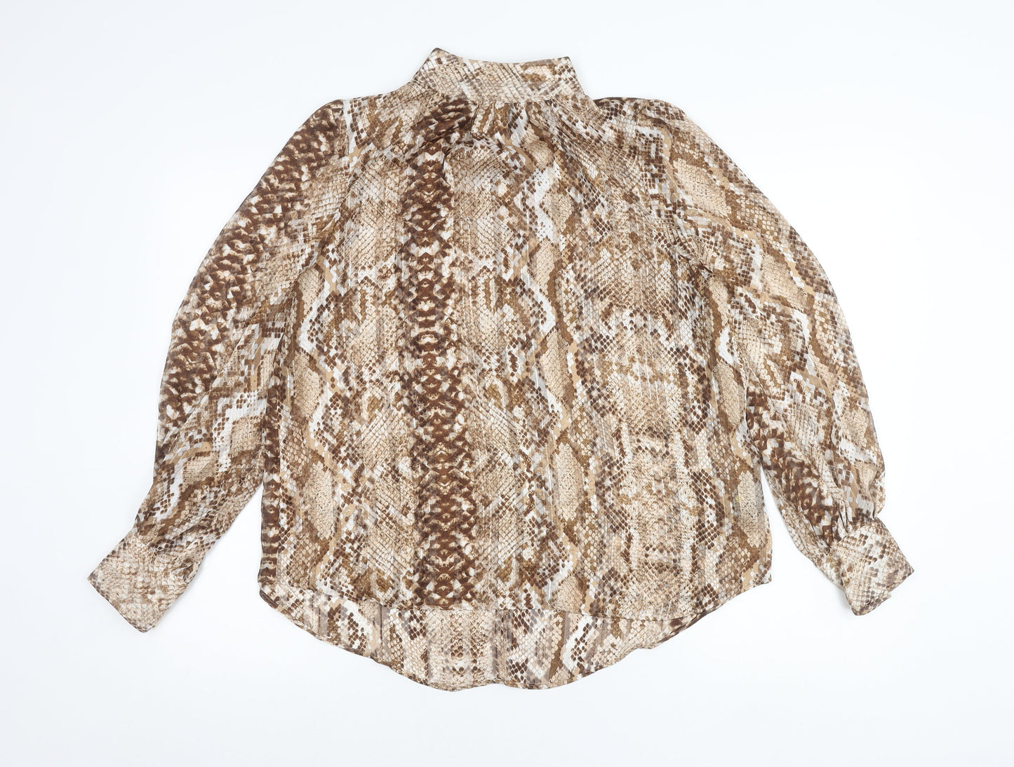 H&M Women’s Brown Snake Print Blouse UK 8 High Neck Long Sleeve