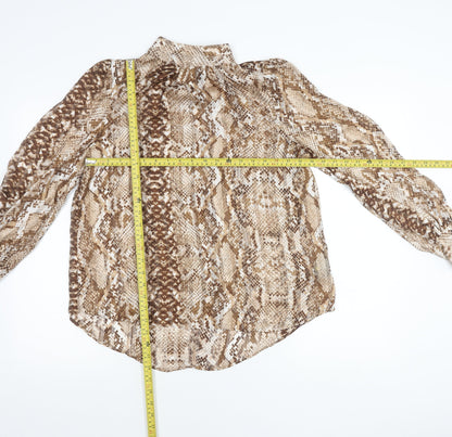 H&M Women’s Brown Snake Print Blouse UK 8 High Neck Long Sleeve