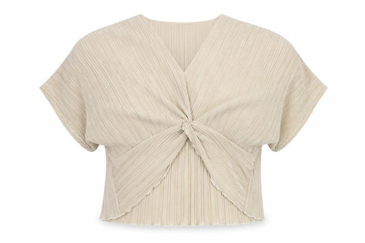 Dorothy Perkins Women’s Beige Size 12 Cropped Pleated V-Neck Blouse