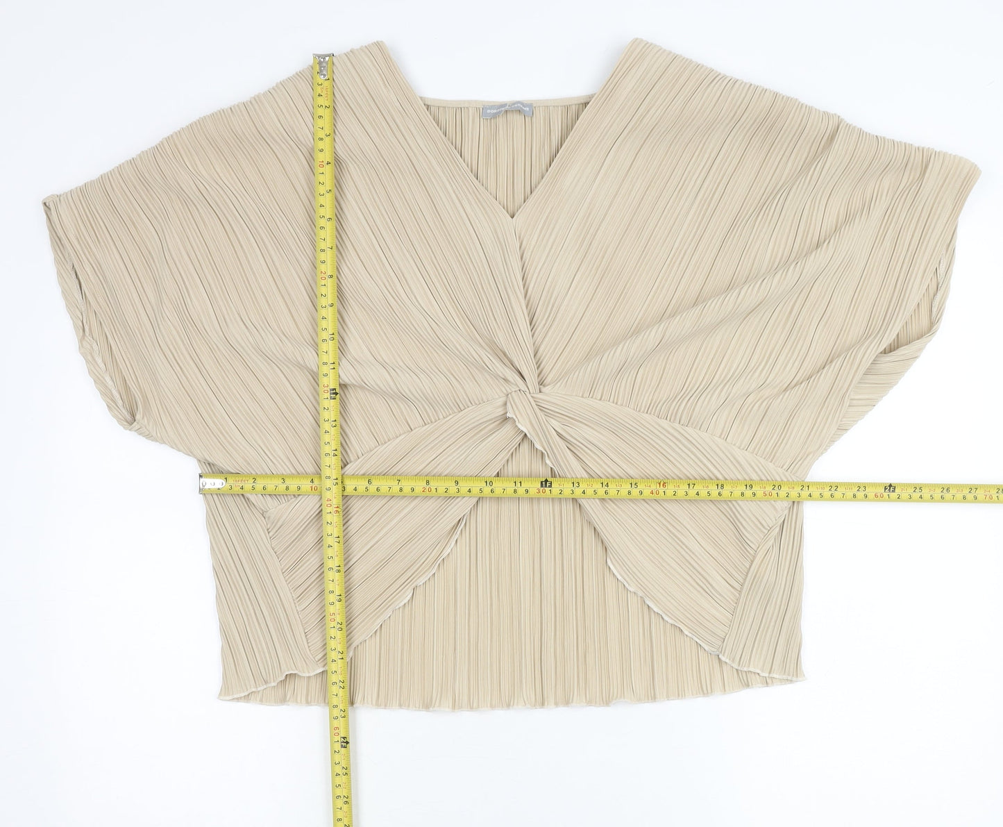Dorothy Perkins Women’s Beige Size 12 Cropped Pleated V-Neck Blouse