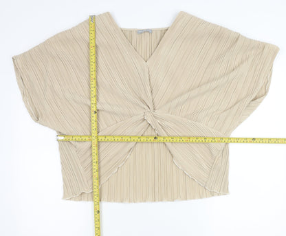 Dorothy Perkins Women’s Beige Size 12 Cropped Pleated V-Neck Blouse
