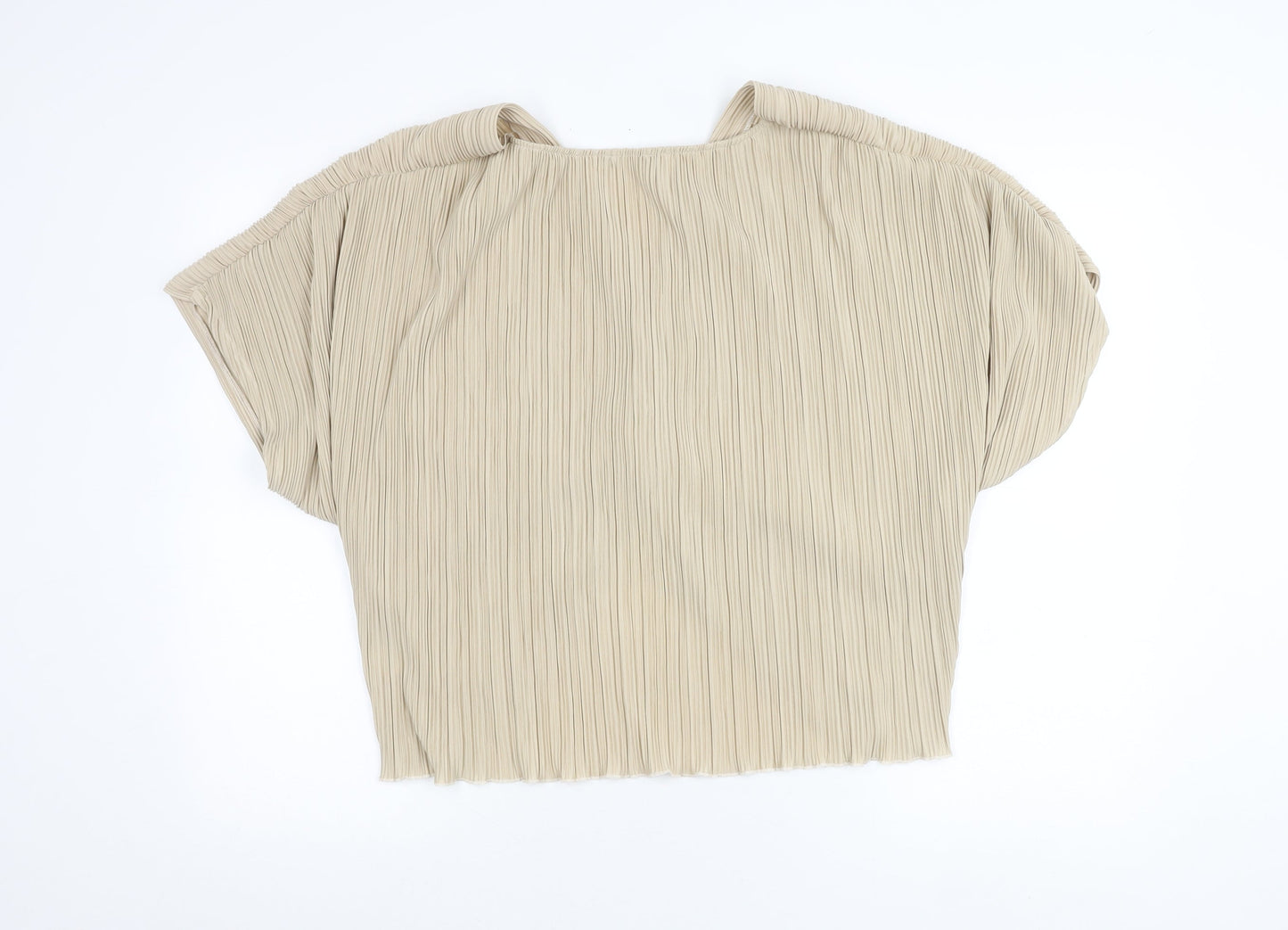 Dorothy Perkins Women’s Beige Size 12 Cropped Pleated V-Neck Blouse