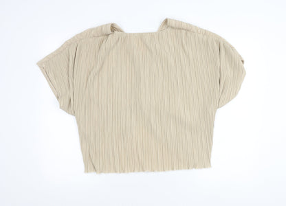 Dorothy Perkins Women’s Beige Size 12 Cropped Pleated V-Neck Blouse