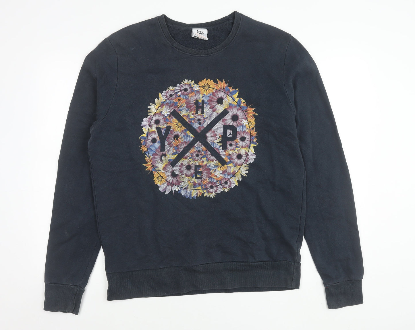 Hype Womens Black Floral Logo Pullover Sweatshirt Size L