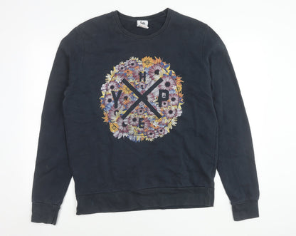 Hype Womens Black Floral Logo Pullover Sweatshirt Size L