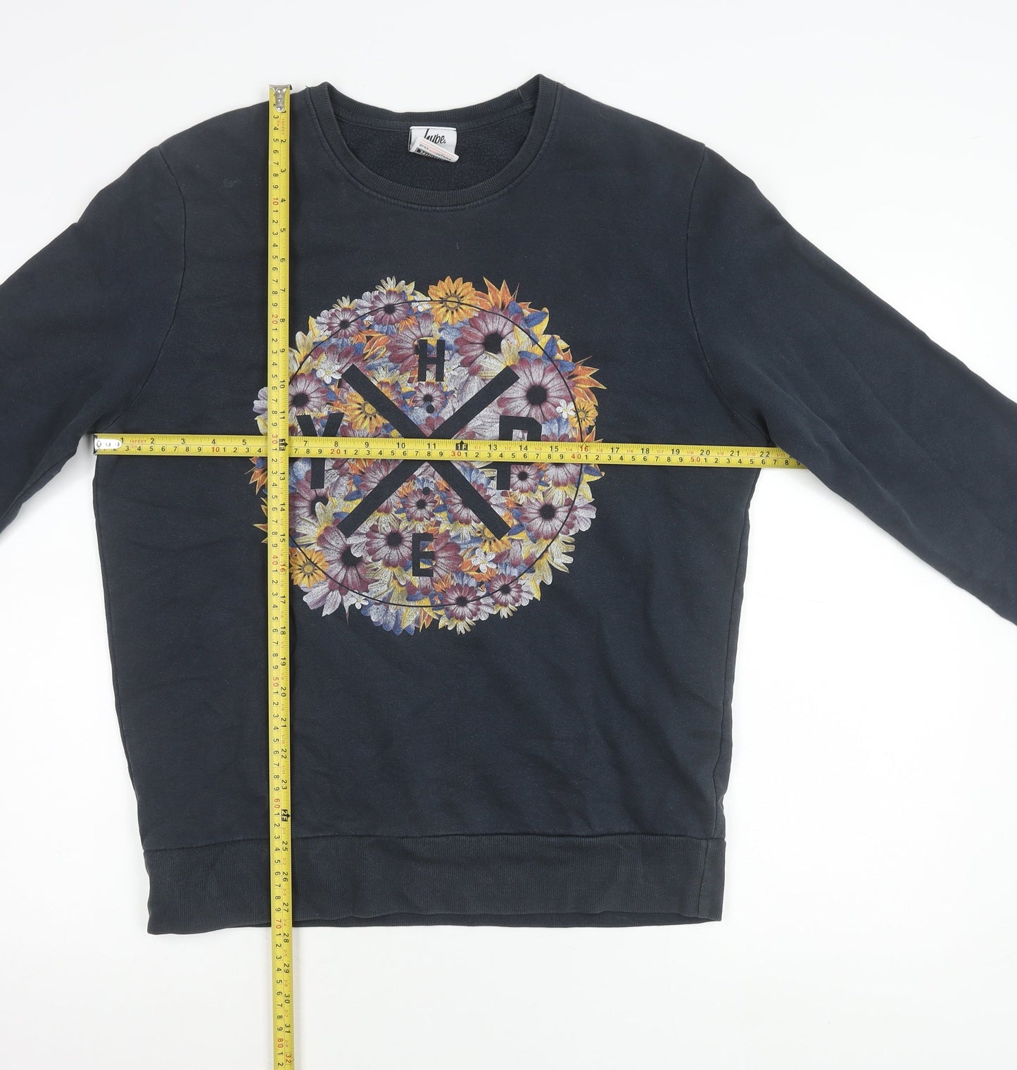 Hype Womens Black Floral Logo Pullover Sweatshirt Size L