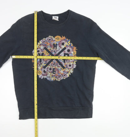 Hype Womens Black Floral Logo Pullover Sweatshirt Size L